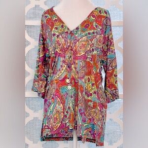 Luli Fama Colorful Paisley Coverup Beach Swimsuit Top Colorful Medium Multi OS